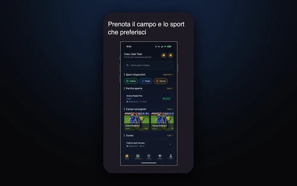 App Prenotazioni Sportive - app mobile per prenotare campi, sport e lezioni