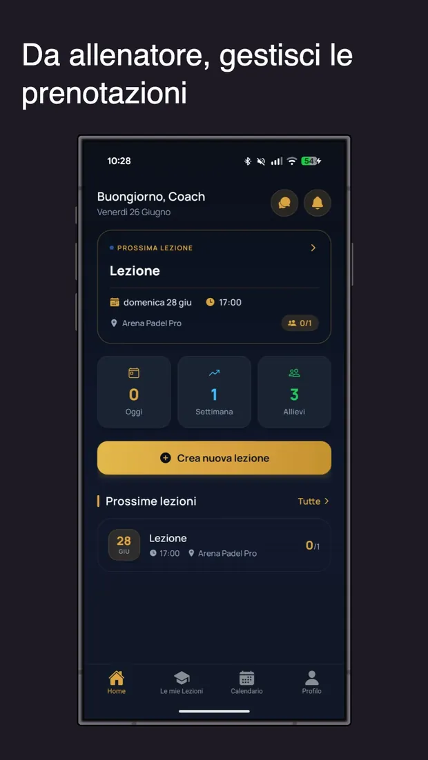 App Prenotazioni Sportive - dashboard allenatore per gestire lezioni
